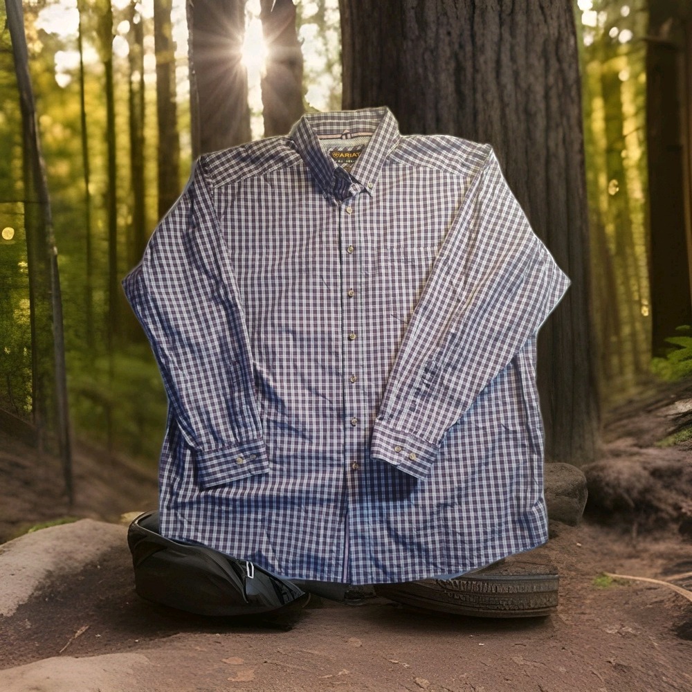 ARIAT Pro Series Long Sleeve Shirt Men 2XL Red White & Blue Plaid Button Up 1600